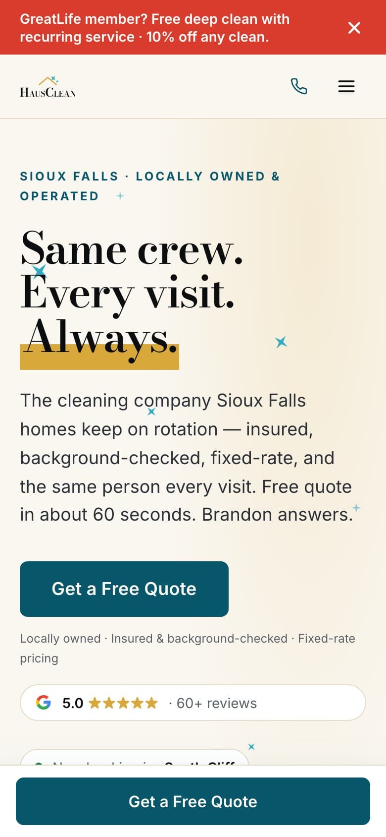 HausClean mobile site